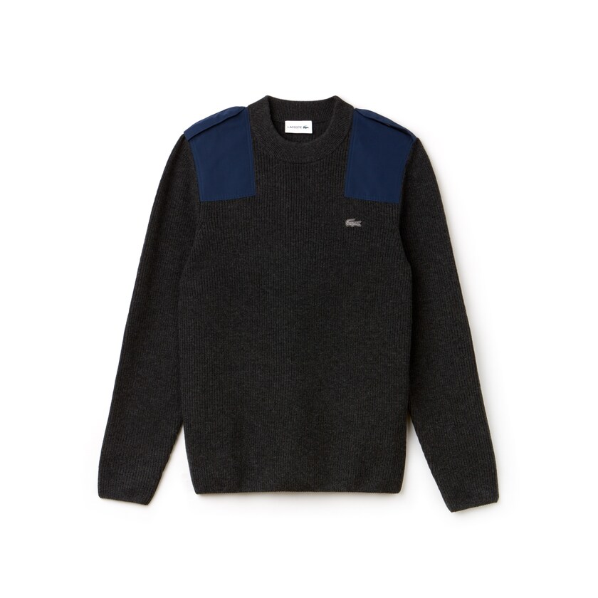 Suéteres Lacoste Crew Neck Colorblock Ribbed Wool And Cotton Hombre Grises Azul Marino Azules | DR6-96219H4