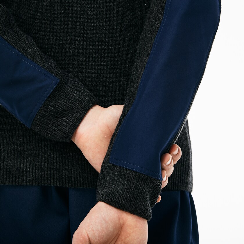 Suéteres Lacoste Crew Neck Colorblock Ribbed Wool And Cotton Hombre Grises Azul Marino Azules | DR6-96219H4