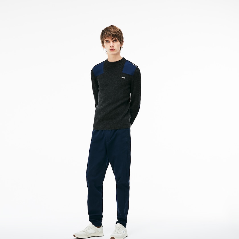 Suéteres Lacoste Crew Neck Colorblock Ribbed Wool And Cotton Hombre Grises Azul Marino Azules | DR6-96219H4