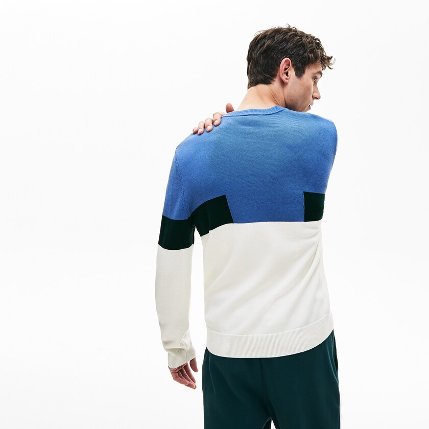 Suéteres Lacoste Crew Neck Colorblock Wool And Cotton Blend Hombre Blancos Azules Verdes | QL4-46934F7