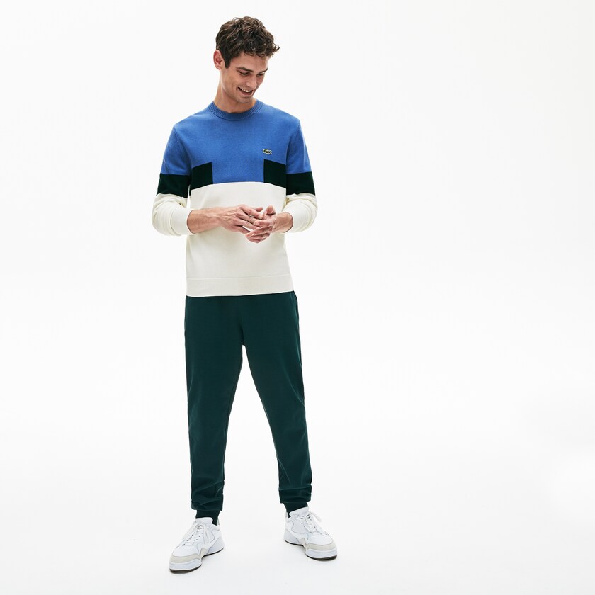 Suéteres Lacoste Crew Neck Colorblock Wool And Cotton Blend Hombre Blancos Azules Verdes | QL4-46934F7