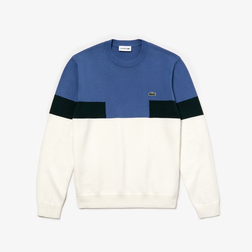 Suéteres Lacoste Crew Neck Colorblock Wool And Cotton Blend Hombre Blancos Azules Verdes | QL4-46934F7