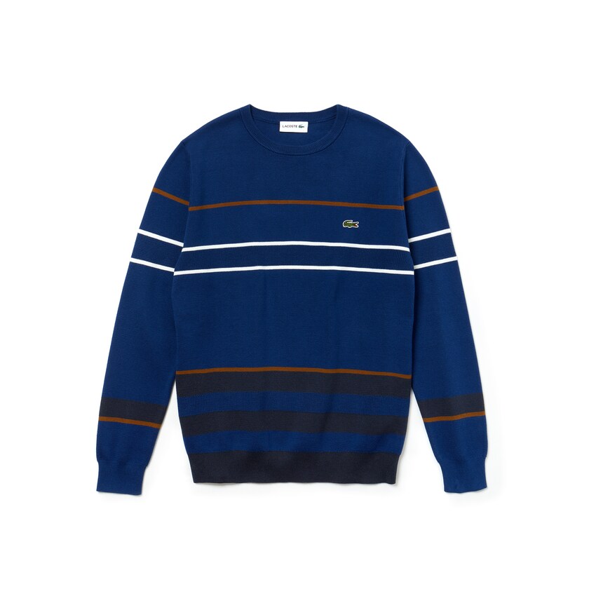 Suéteres Lacoste Crew Neck Multicolor Striped Milano Cotton Hombre Azul Marino Azules Azules Marrom Blancos | NF5-48754R2