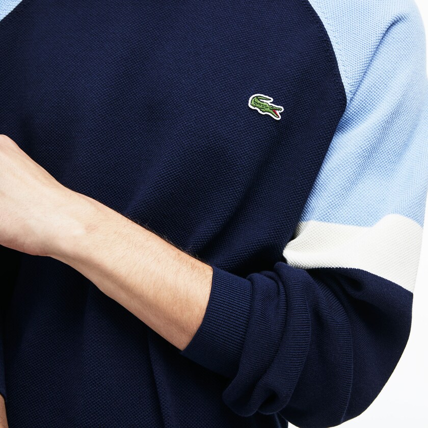 Suéteres Lacoste Crew Neck Raglan Sleeved Hombre Azul Marino Azules Blancos Azules Claro | CG4-77027H7