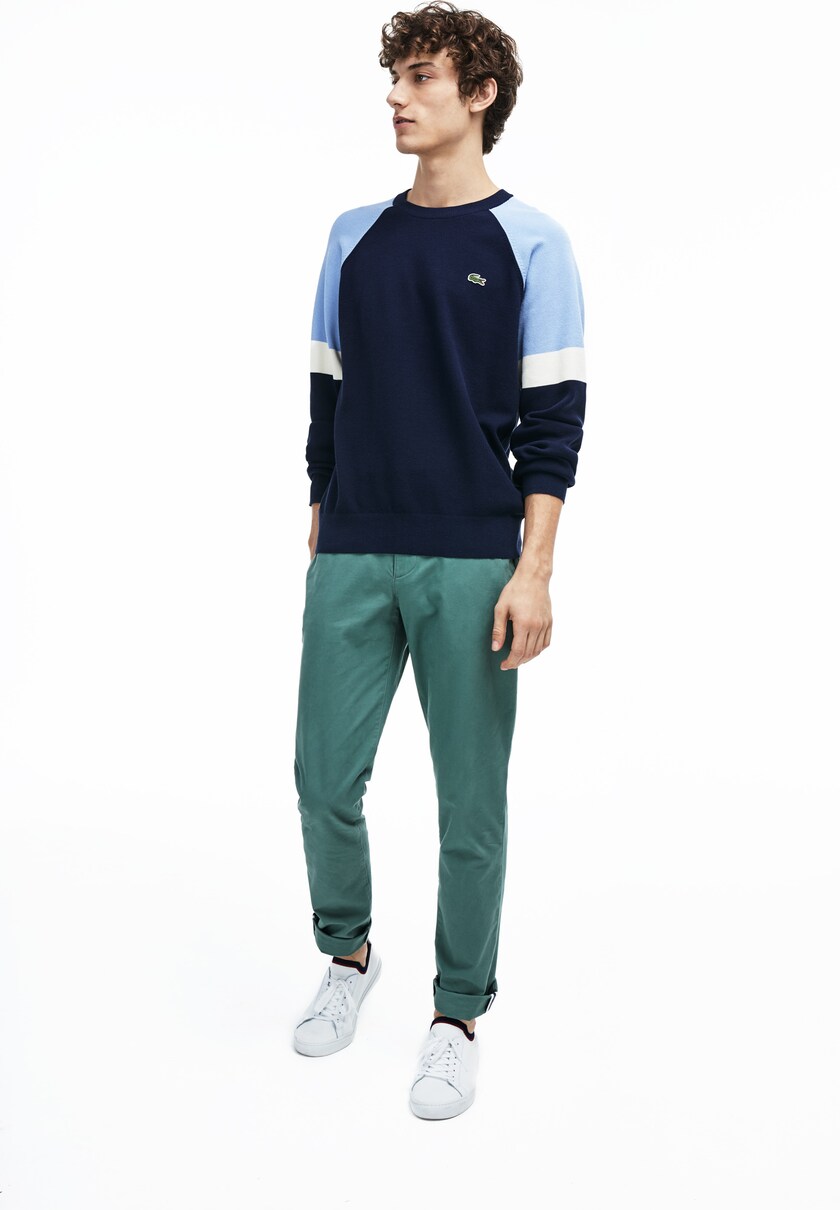 Suéteres Lacoste Crew Neck Raglan Sleeved Hombre Azul Marino Azules Blancos Azules Claro | CG4-77027H7