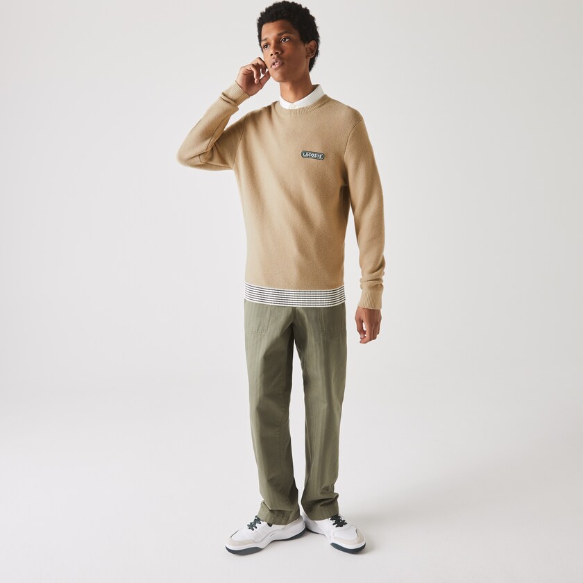 Suéteres Lacoste Crew Neck Textured Wool And Cotton Hombre Beige Blancos Azul Marino Azules | OK0-42104R5
