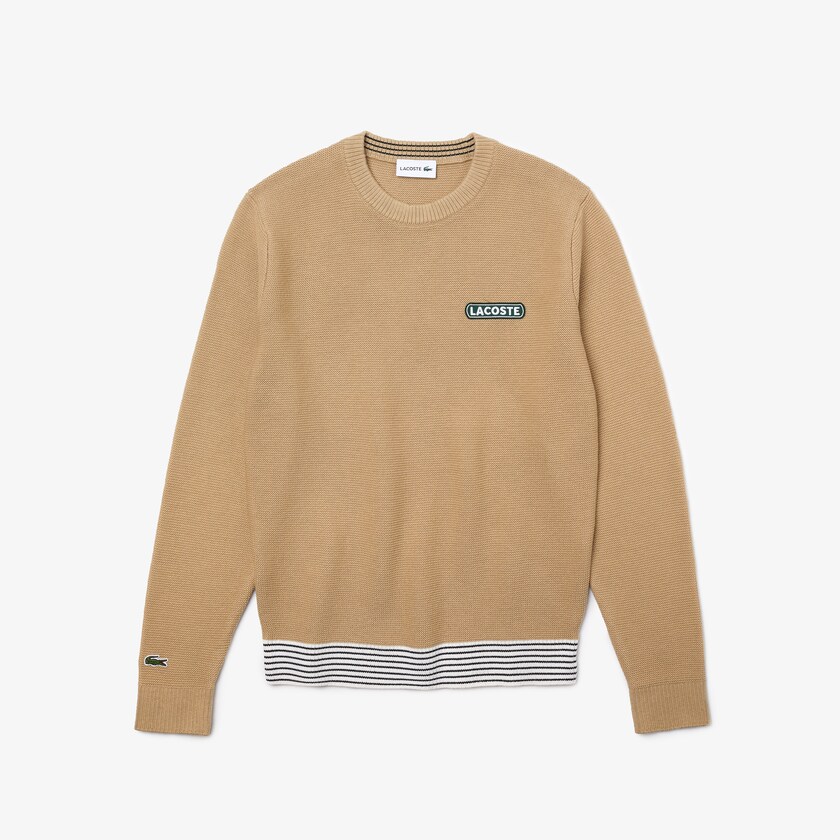 Suéteres Lacoste Crew Neck Textured Wool And Cotton Hombre Beige Blancos Azul Marino Azules | OK0-42104R5