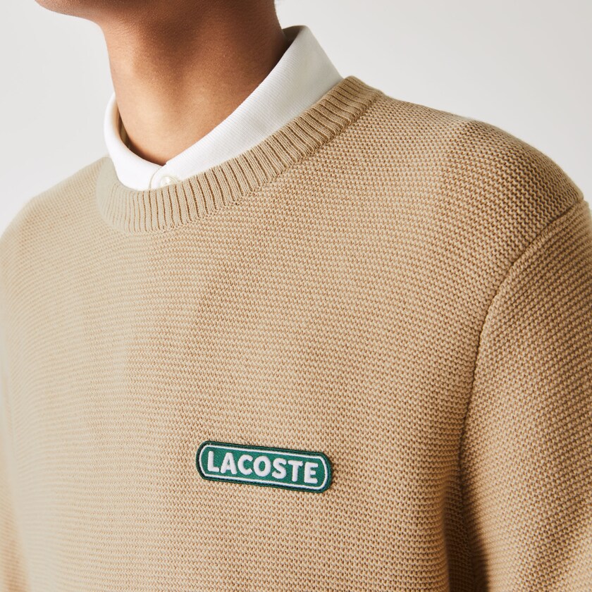 Suéteres Lacoste Crew Neck Textured Wool And Cotton Hombre Beige Blancos Azul Marino Azules | OK0-42104R5