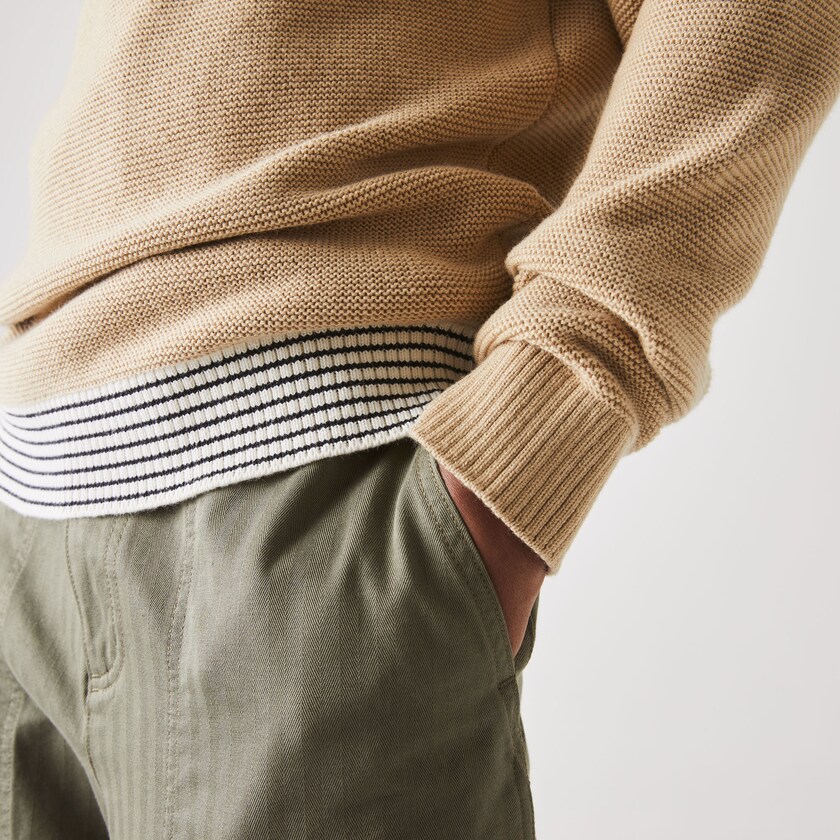 Suéteres Lacoste Crew Neck Textured Wool And Cotton Hombre Beige Blancos Azul Marino Azules | OK0-42104R5