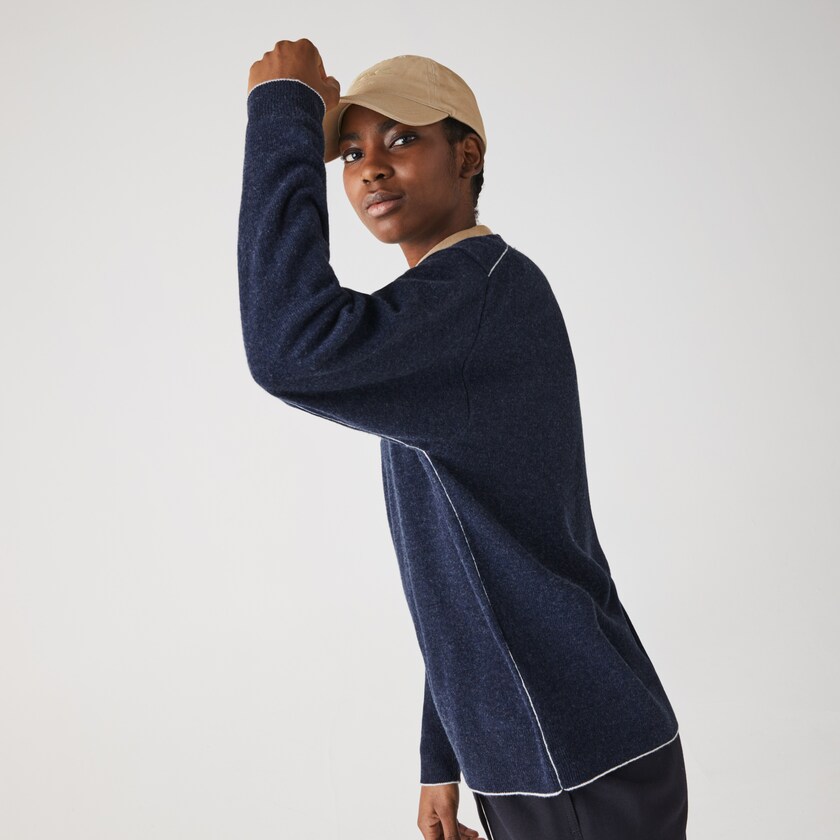 Suéteres Lacoste Crew Neck Wool Mujer Azules | ZR3-58725E0