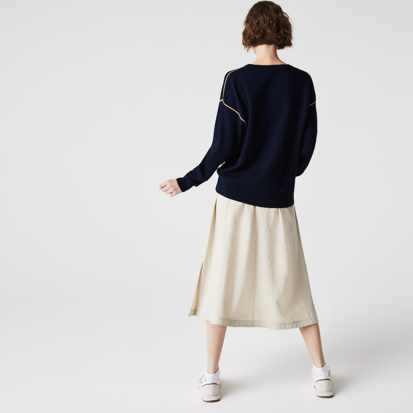 Suéteres Lacoste Crewneck Cotton Mujer Azul Marino Azules Beige | IP4-53735Y6