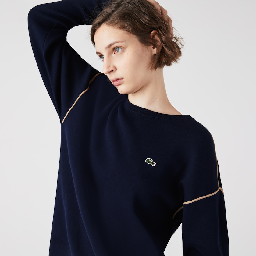 Suéteres Lacoste Crewneck Cotton Mujer Azul Marino Azules Beige | IP4-53735Y6