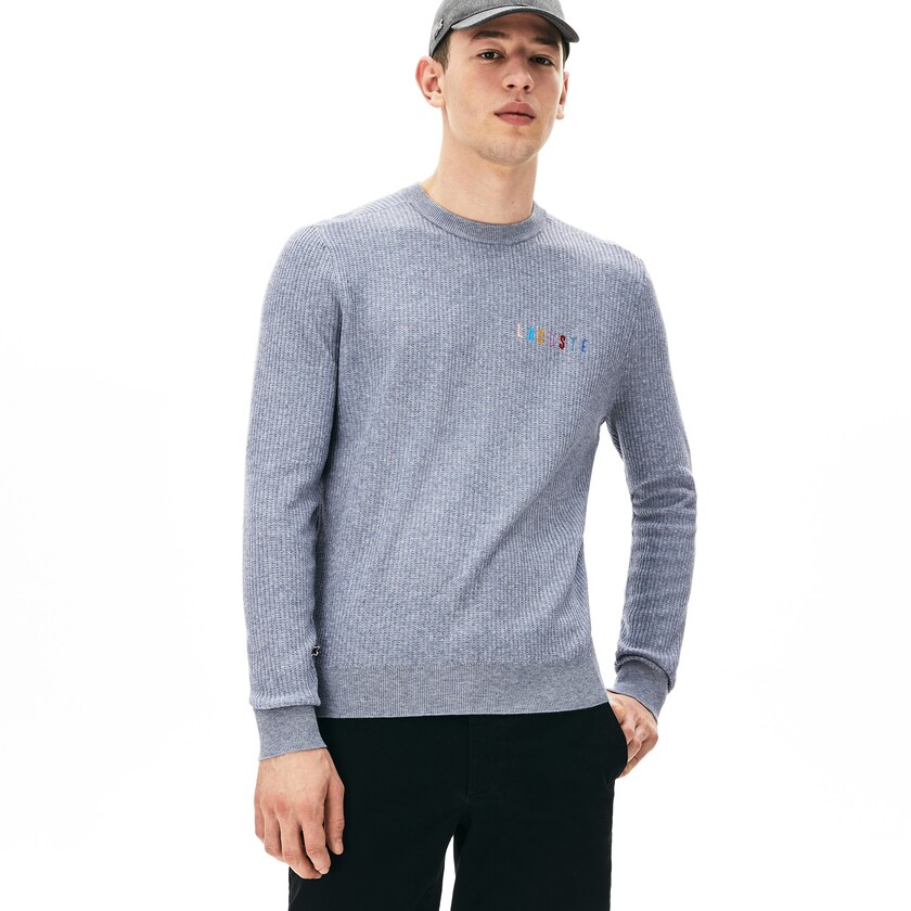Suéteres Lacoste Crewneck Embroidered Cotton Blend Hombre Grises | XC6-11931M9