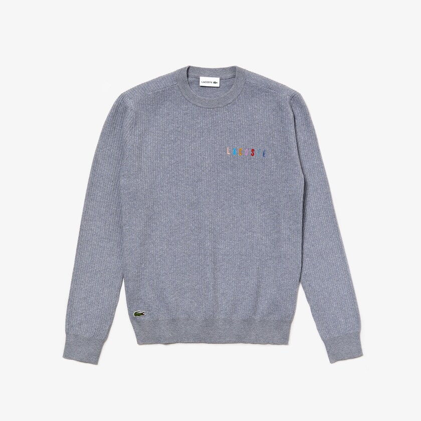 Suéteres Lacoste Crewneck Embroidered Cotton Blend Hombre Grises | XC6-11931M9