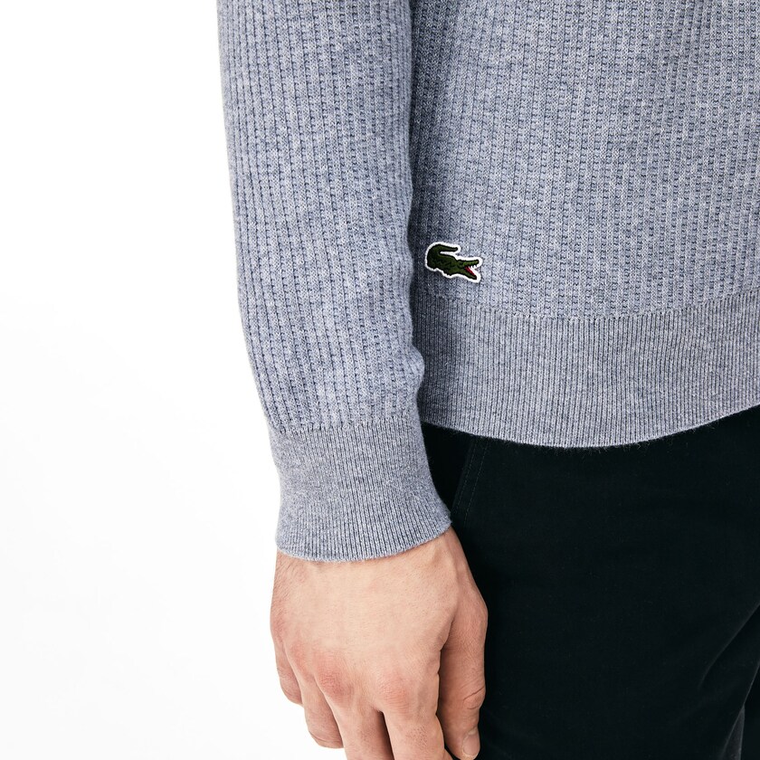 Suéteres Lacoste Crewneck Embroidered Cotton Blend Hombre Grises | XC6-11931M9