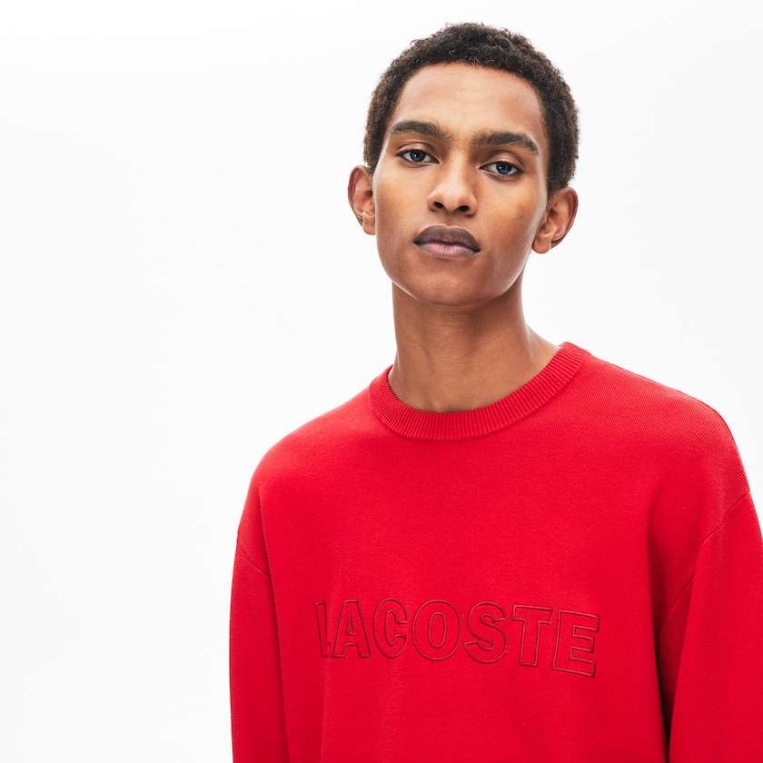 Suéteres Lacoste Crewneck Signature-Logo Knit Hombre Rojos | TN6-96369W4