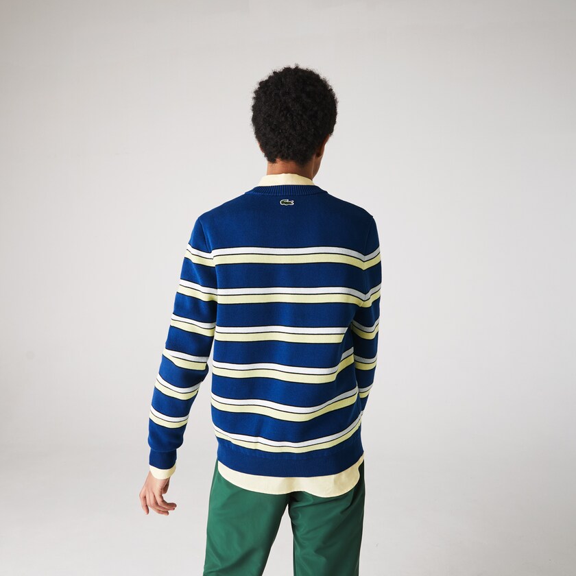 Suéteres Lacoste LIVE Striped Cotton Crew Neck Hombre Azules Blancos | MN0-33013X1