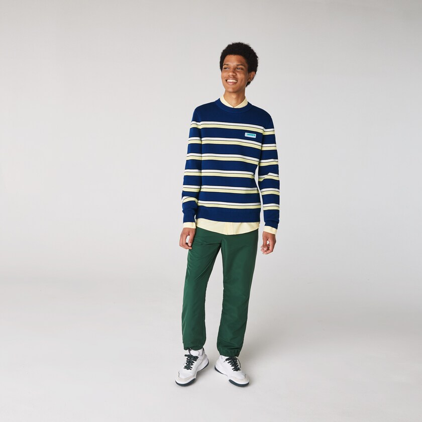 Suéteres Lacoste LIVE Striped Cotton Crew Neck Hombre Azules Blancos | MN0-33013X1