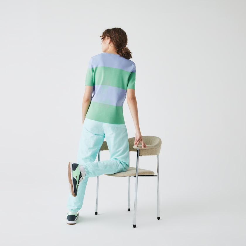 Suéteres Lacoste LIVE Striped Knit Mujer Azules Verdes | LR3-29662S7