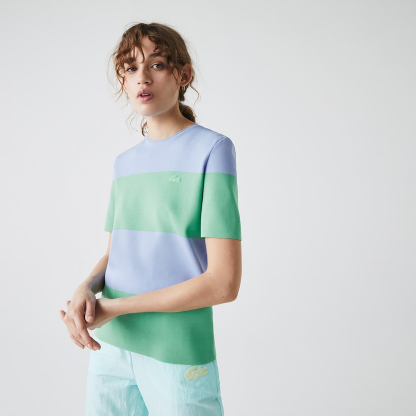 Suéteres Lacoste LIVE Striped Knit Mujer Azules Verdes | LR3-29662S7