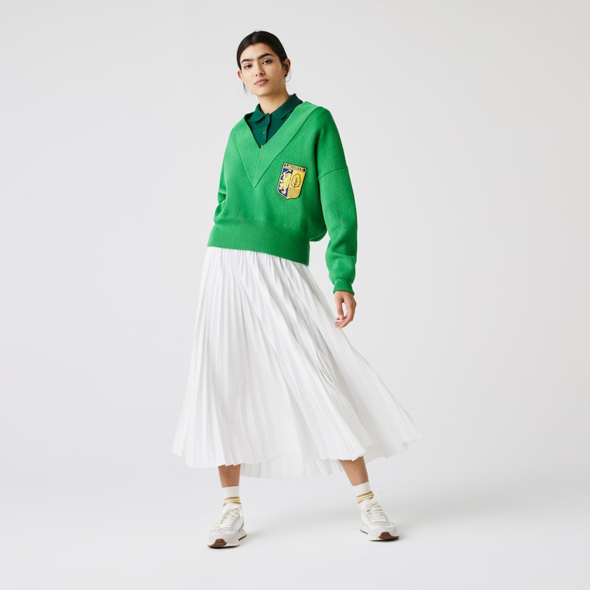 Suéteres Lacoste LIVE V-Neck Emblem Mujer Verdes | EK6-97349B8