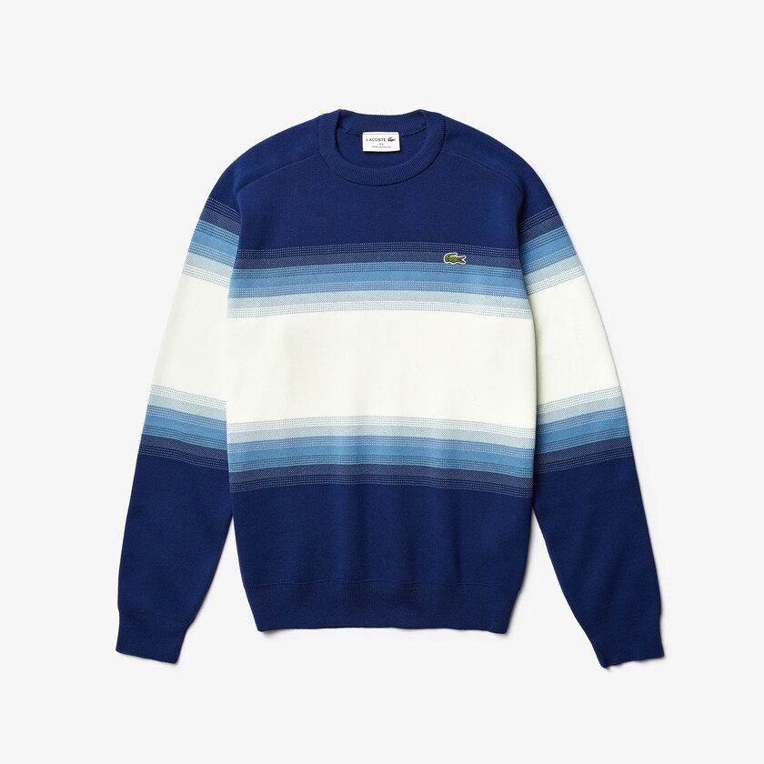Suéteres Lacoste Made In France Degraded Cotton Crew Neck Hombre Azul Marino Azules Azules Blancos | PK7-27802D1