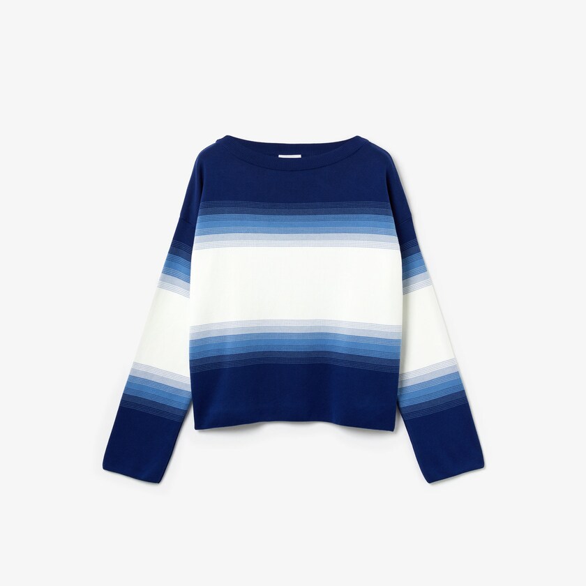 Suéteres Lacoste Made in France Organic Loose Fit Ombré-Stripe Mujer Azul Marino Azules Azules Blancos | QU1-46674Z8