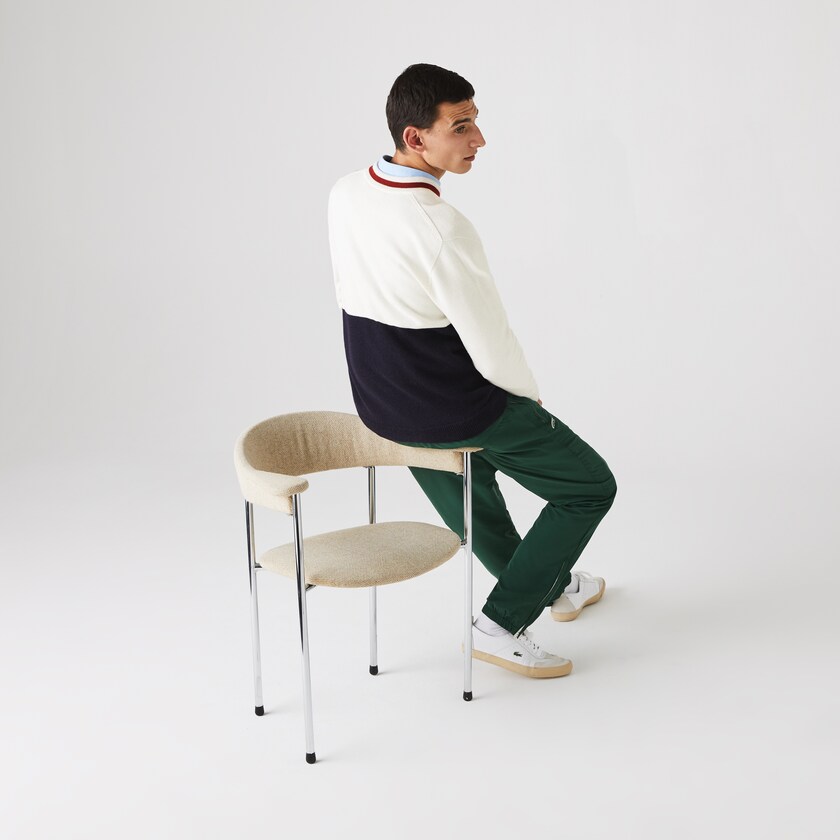 Suéteres Lacoste Made in France Two-Tone Wool V-Neck Hombre Azul Marino Azules Blancos Rojos Oscuro | OX0-43624H9