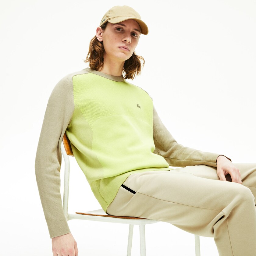 Suéteres Lacoste Motion Breathable Color-Block Hombre Beige Amarillos | EH1-12811Q5