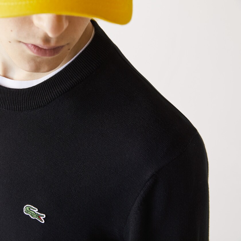 Suéteres Lacoste Organic Cotton Crew Neck Hombre Negros | EJ4-42074A6