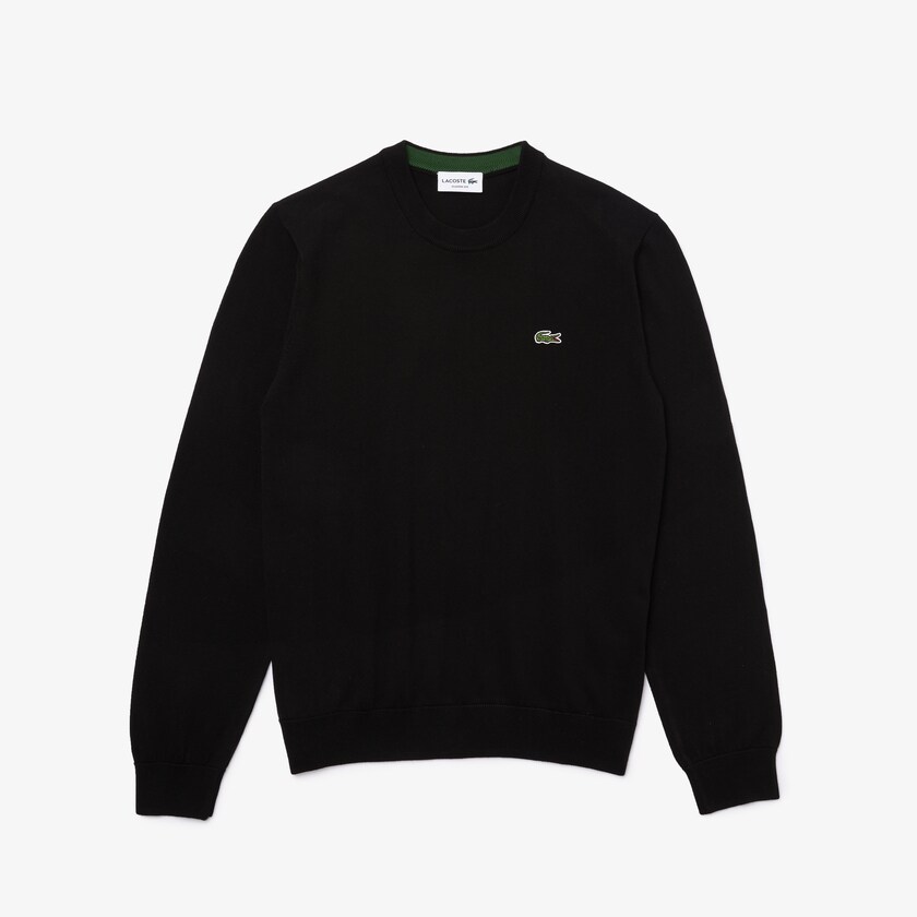 Suéteres Lacoste Organic Cotton Crew Neck Hombre Negros | EJ4-42074A6