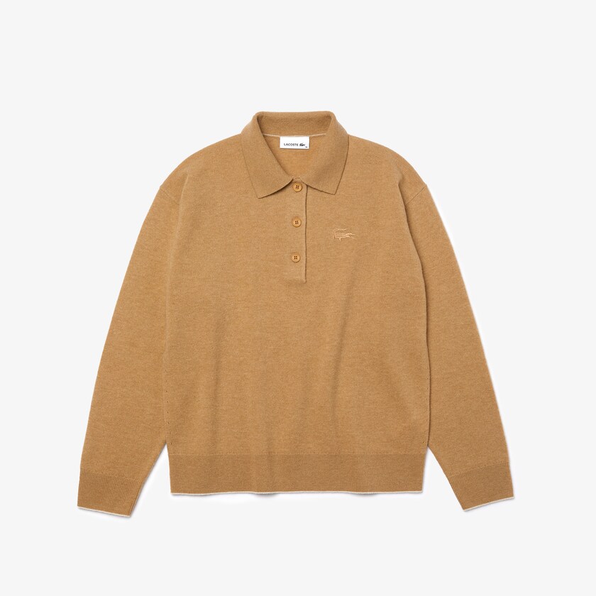 Suéteres Lacoste Polo Collar Wool Mujer Beige | AA0-14931J4