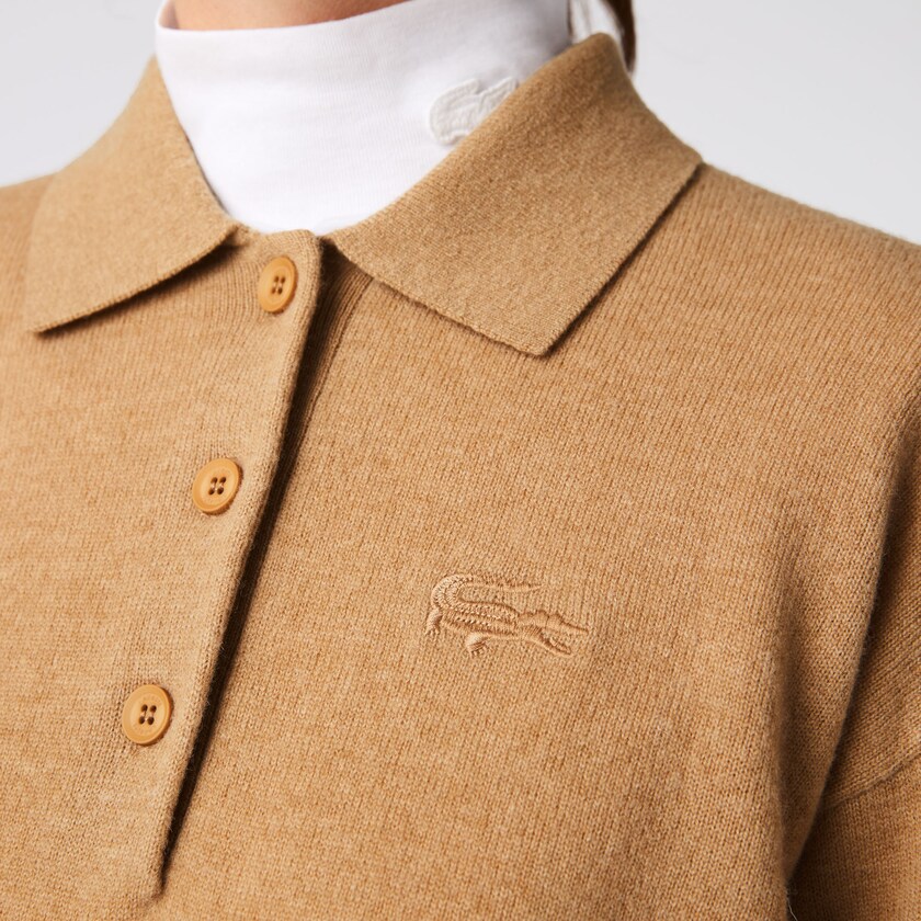 Suéteres Lacoste Polo Collar Wool Mujer Beige | AA0-14931J4