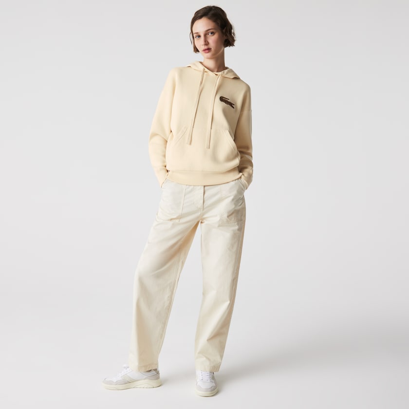 Suéteres Lacoste Relaxed Embroidered Croc Hooded Cotton Mujer Beige | EC1-85138K0