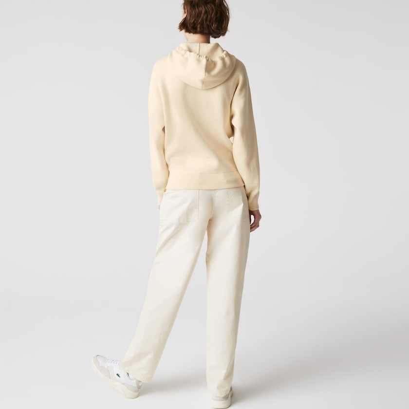 Suéteres Lacoste Relaxed Embroidered Croc Hooded Cotton Mujer Beige | EC1-85138K0