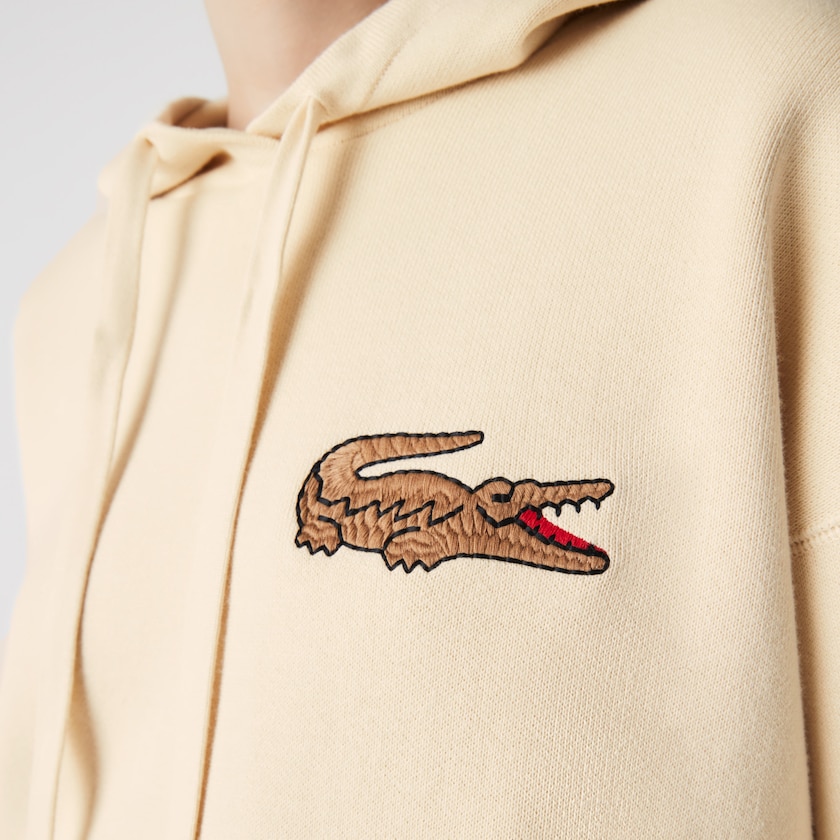 Suéteres Lacoste Relaxed Embroidered Croc Hooded Cotton Mujer Beige | EC1-85138K0