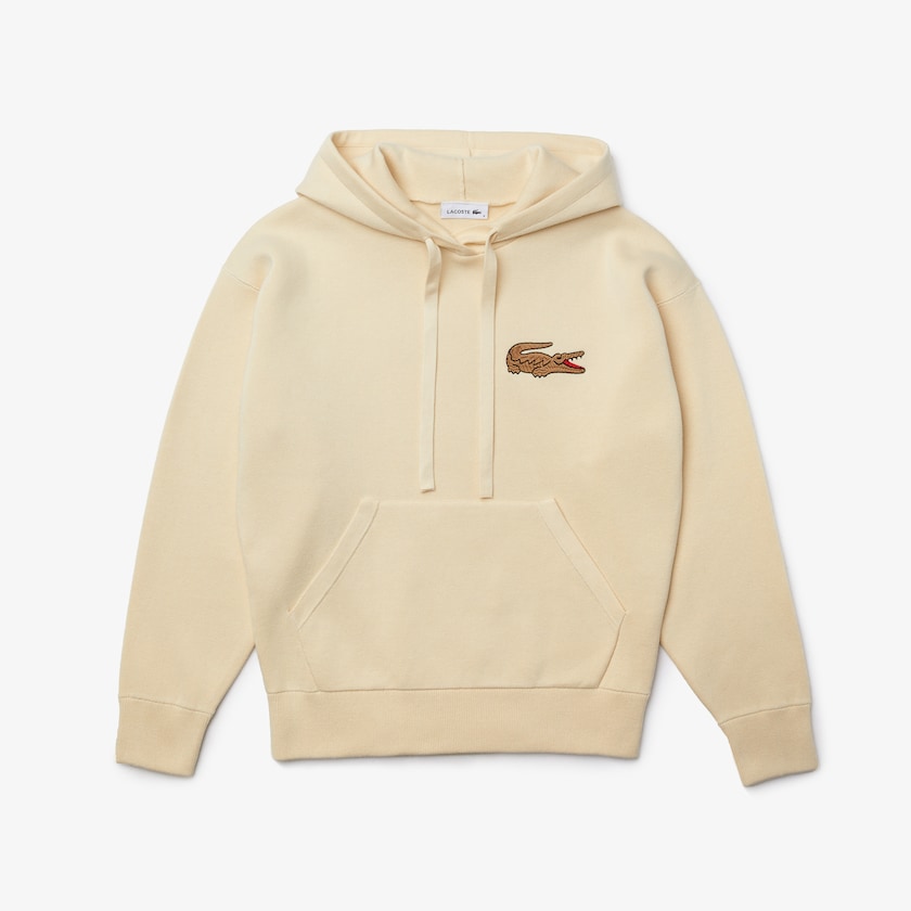 Suéteres Lacoste Relaxed Embroidered Croc Hooded Cotton Mujer Beige | EC1-85138K0
