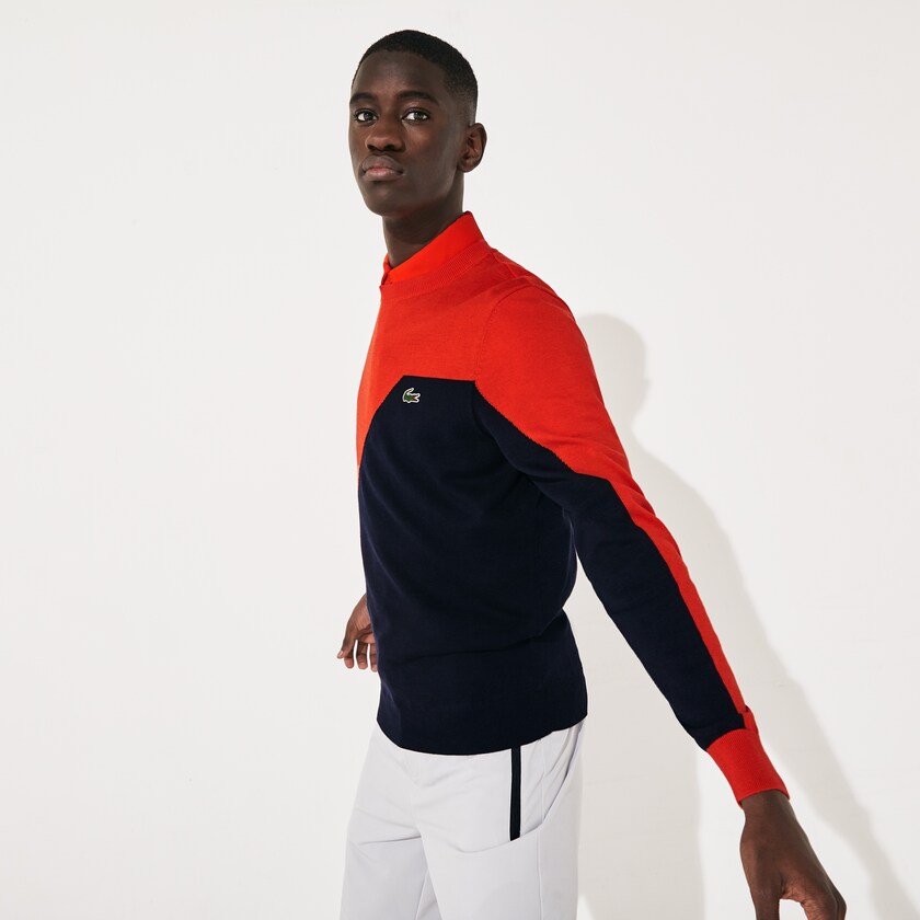 Suéteres Lacoste SPORT Breathable Knit Crew Neck Golf Hombre Rojos Azul Marino Azules | VU8-19421N9