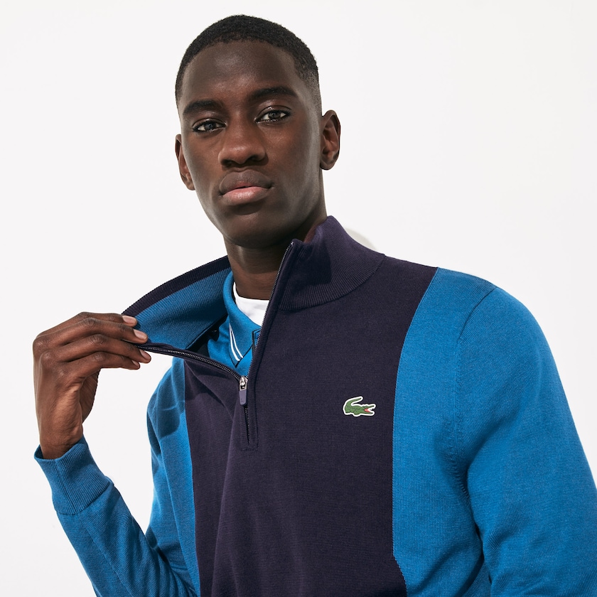 Suéteres Lacoste SPORT Breathable Knit Zip Collar Golf Hombre Azul Marino Azules Azules Azul Marino Azules | WP2-33073N6