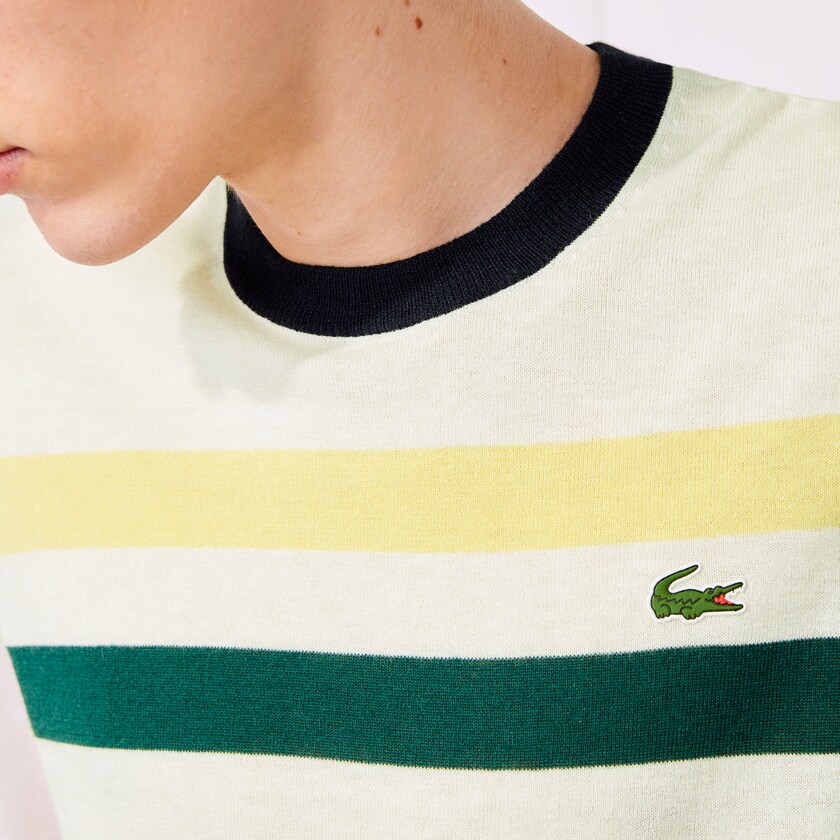 Suéteres Lacoste SPORT Breathable Striped Wool Golf Hombre Blancos Amarillos Verdes Azul Marino Azules | XG9-39963X3