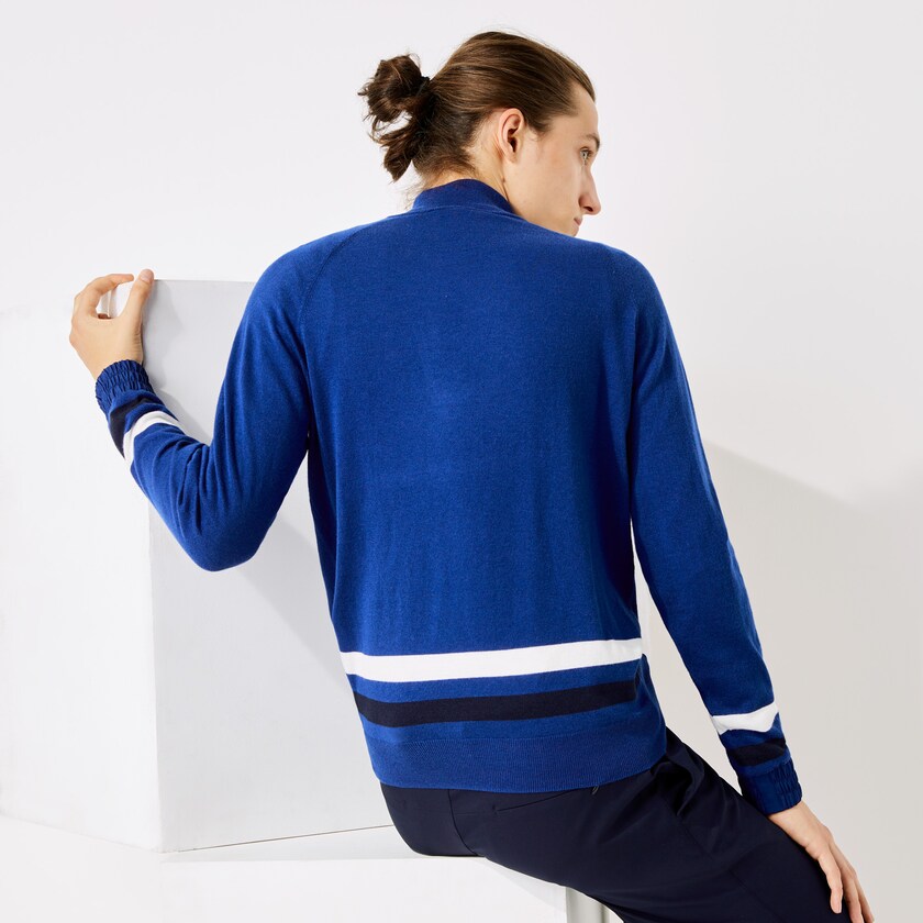 Suéteres Lacoste SPORT Breathable Wool Golf Hombre Azules Azul Marino Azules Blancos | IW3-45784K0