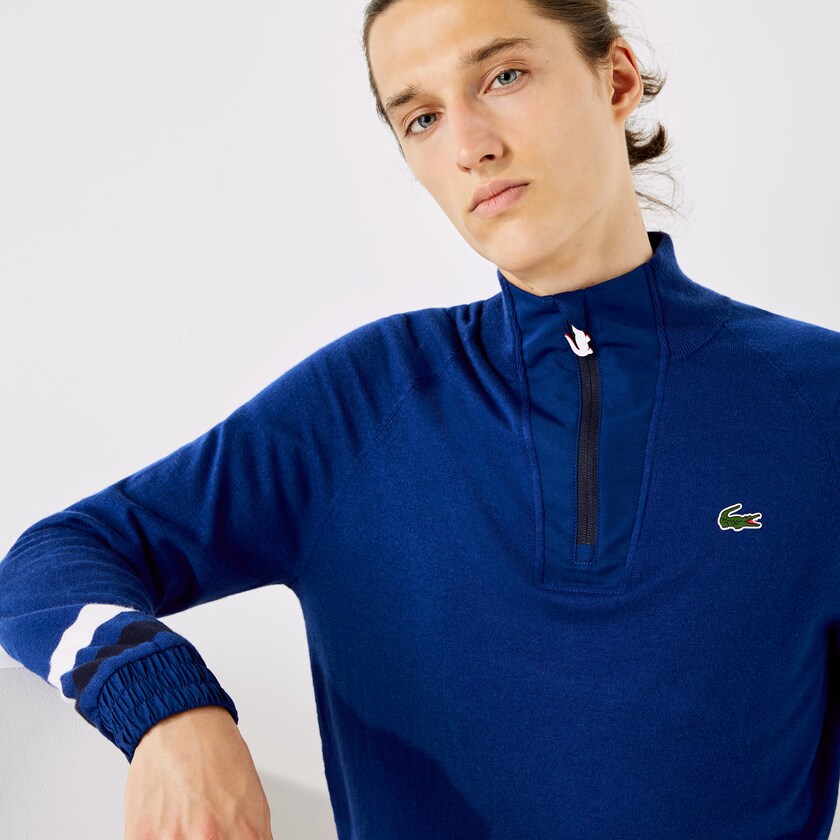 Suéteres Lacoste SPORT Breathable Wool Golf Hombre Azules Azul Marino Azules Blancos | IW3-45784K0