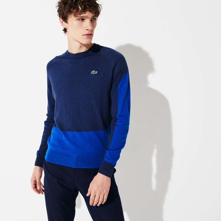 Suéteres Lacoste SPORT Color-Blocked Breathable Wool Hombre Azules Azules | WA1-30003T1