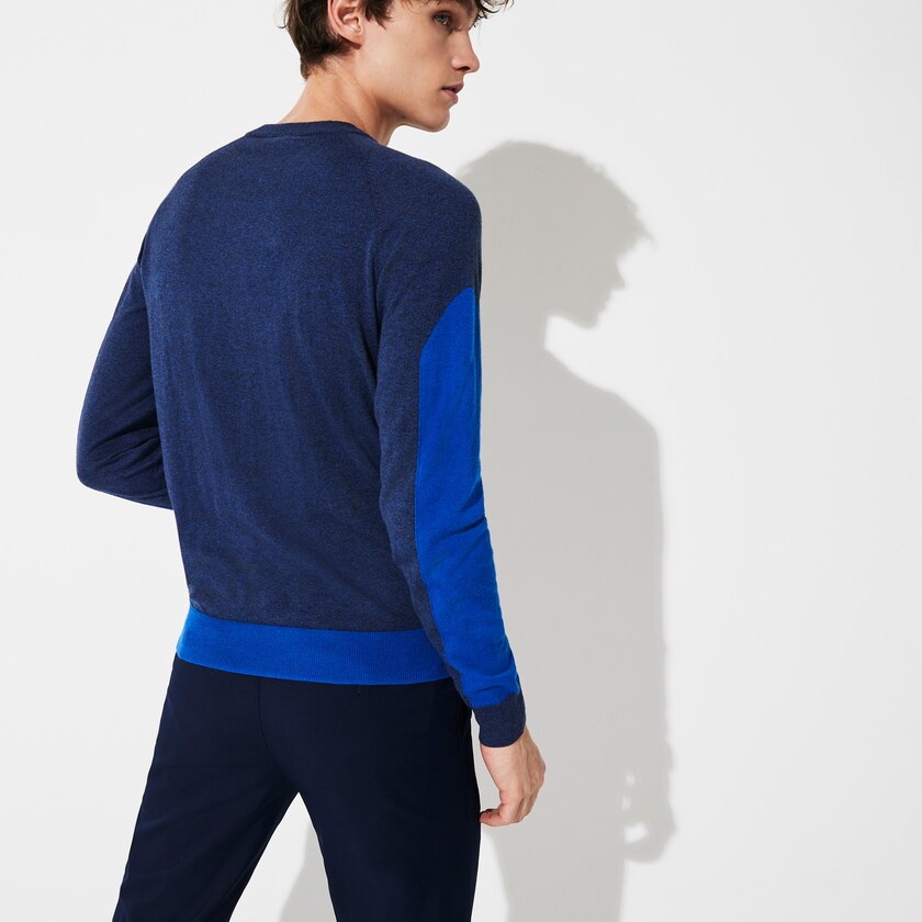 Suéteres Lacoste SPORT Color-Blocked Breathable Wool Hombre Azules Azules | WA1-30003T1