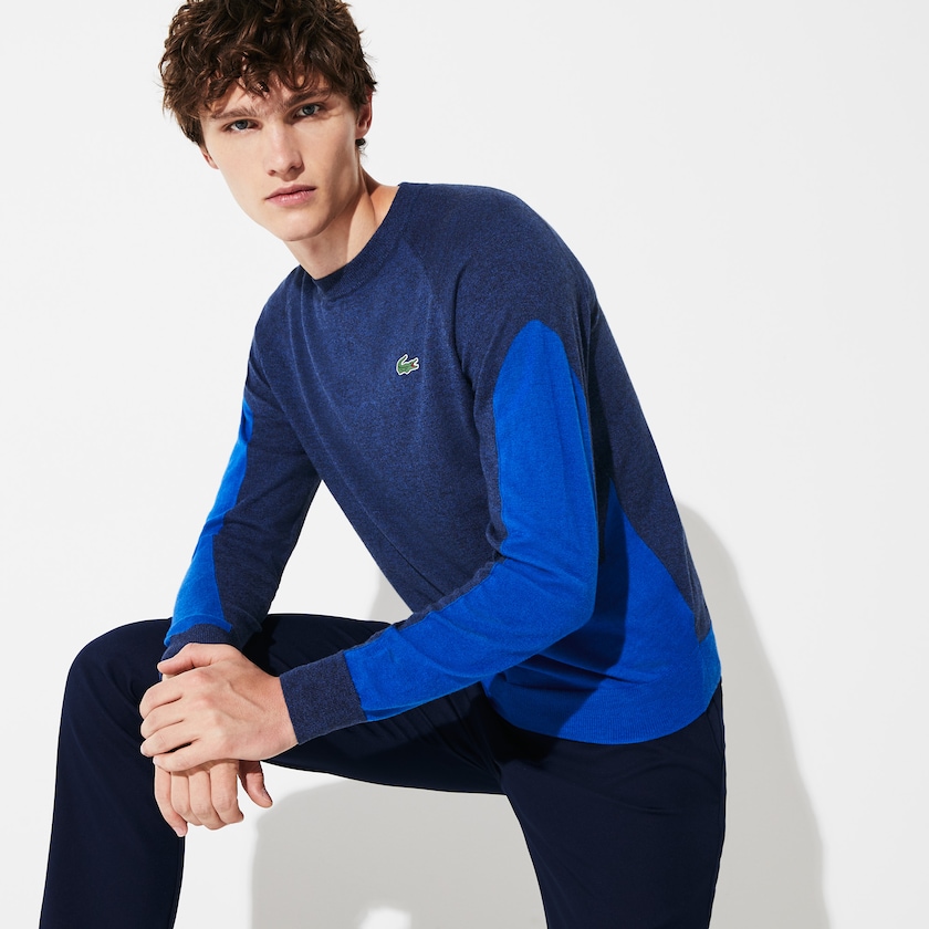 Suéteres Lacoste SPORT Color-Blocked Breathable Wool Hombre Azules Azules | WA1-30003T1