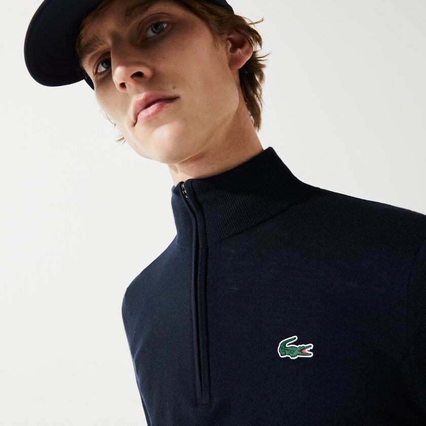 Suéteres Lacoste SPORT Solid Breathable Knit Zip Collar Golf Hombre Azul Marino Azules | TH5-94049P6