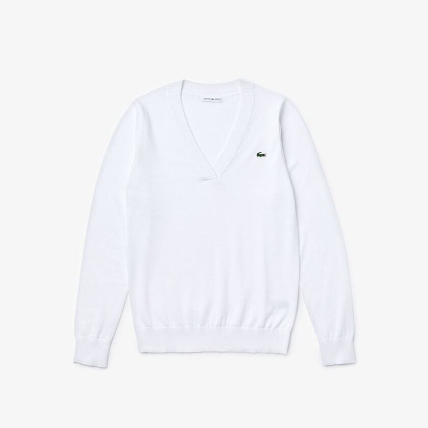 Suéteres Lacoste SPORT V-neck Mujer Blancos | AB5-85948O8