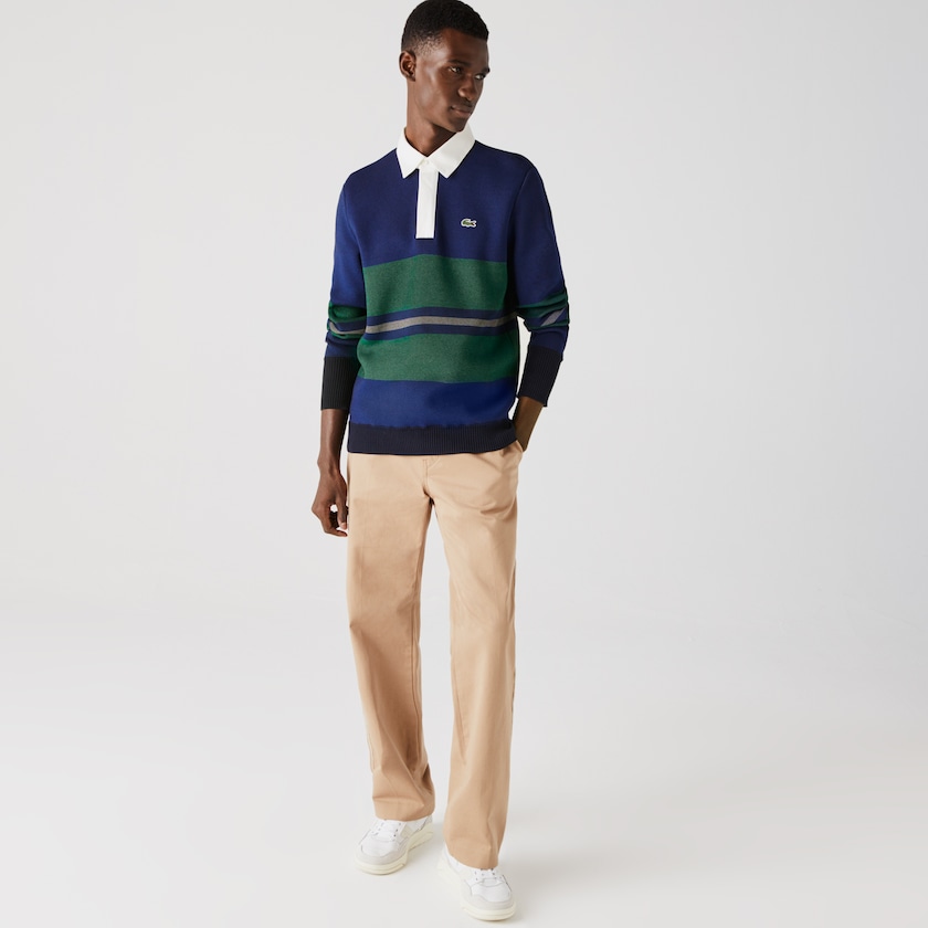 Suéteres Lacoste Striped Rugby Hombre Azul Marino Azules Azules Verdes Beige Blancos | QQ8-44724M2