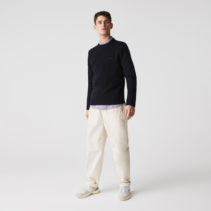 Suéteres Lacoste Textured Striped Wool-Blend Hombre Azul Marino Azules | SP0-49954D4