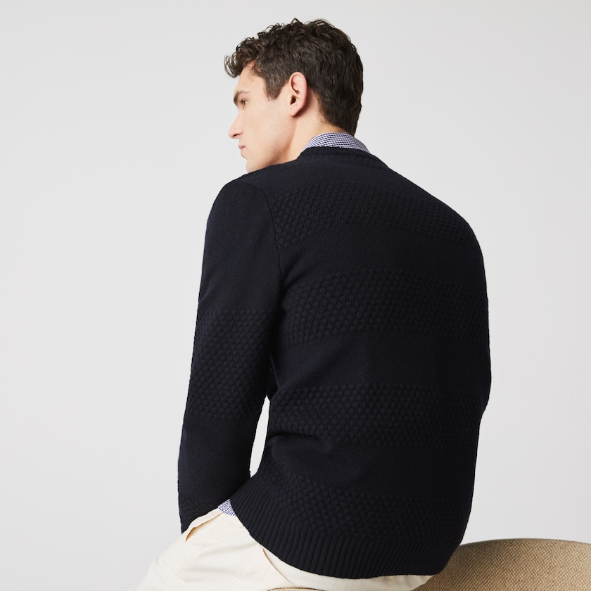 Suéteres Lacoste Textured Striped Wool-Blend Hombre Azul Marino Azules | SP0-49954D4